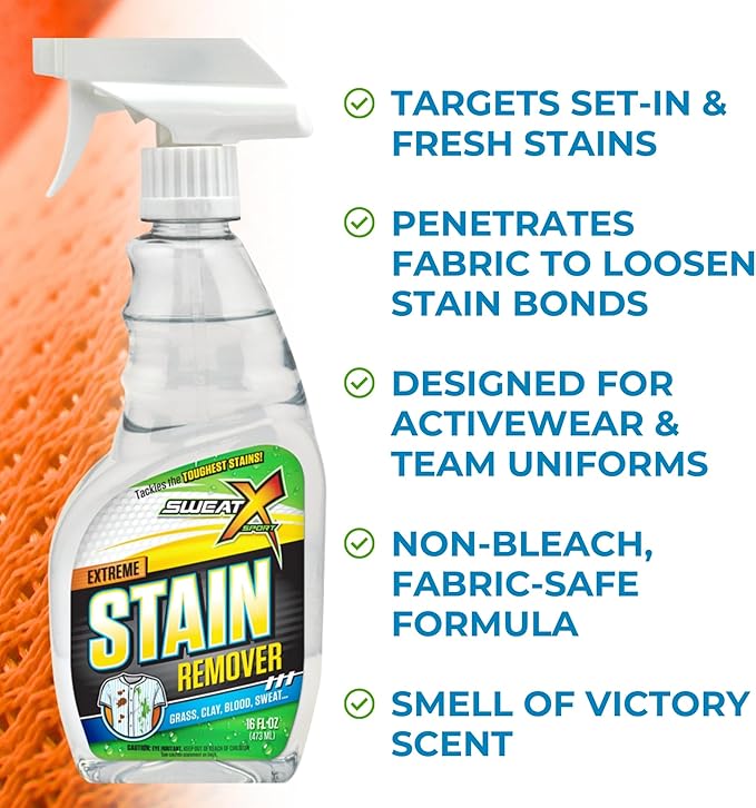 SWEAT X Extreme Stain Remover Spray for Clothes - Professional Laundry Stain Remover Spray for Performance Fabrics & Activewear - Powerful Stain Treater & Spot Remover for Clothes - 16 oz (1 Bottle)