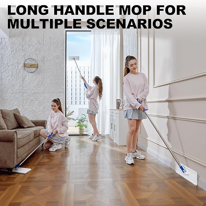 Mop and Bucket Set, Mops for Floor Cleaning with Long Handle, Squeeze Flat Mop and Bucket System, Dry & Wet Dust Mop for Household Floor Cleaning with 5 Microfiber Mops, Slate Blue