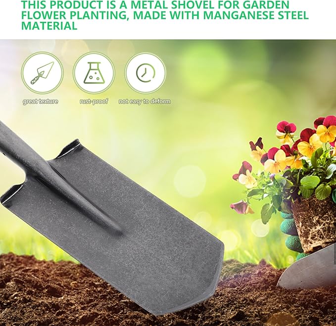 ARTIBETTER Heavy-Duty Manganese Steel Garden Shovel with Narrow Pointed Tip for Digging and Transplanting Trees, Thickened Metal Spade Tool for Lawn and Gardening Use