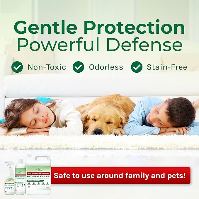 Hygea Natural Extra Strength Bed Bug & Lice Elimination Trio - Includes Extra Strength 24 oz Lice & Bed Bug Spray, 32 oz Lice & Bed Bug Laundry Additive, & 128 oz Spray Refill