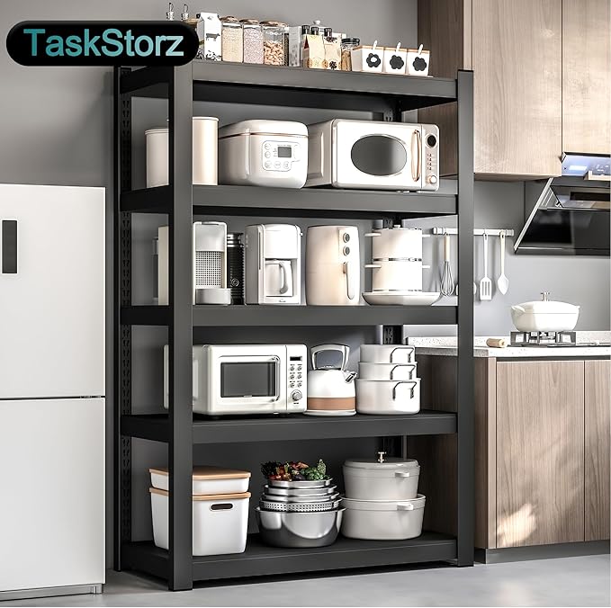 5-Tier Storage Shelves Heavy Duty Black 16" D x 36" W x 71" H, Adjustable Utility Rack Shelf, 3000 lbs Capacity, Storage Organizer for Garage, Home, Bathroom, Laundry, Storage Rack