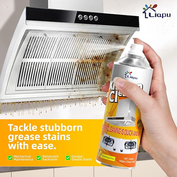 Liapu 3PCS All Purpose Cleaner, Heavy Duty Degreaser Cleaner Spray, Lemongrass Scent Oven Cleaner Clean Up Kitchen Oil Stains Cleaning Tools For Stove Top & Induction Cooktop and Grill