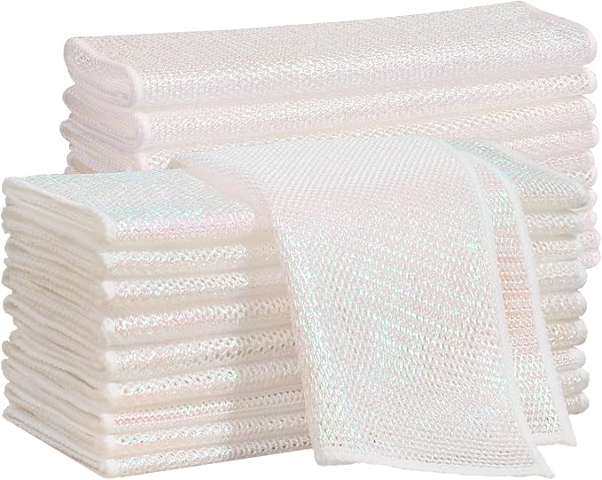 JOYMOOP Multipurpose Wire Dish Rags 11.8" x11.8", Rainbow Laser Dish Cloths for Washing Dishes, Reusable Cleaning Cloths, Non-Scratch Dishwashing Rags for Dishes, Glass, Stainless Steel - 20 Pack