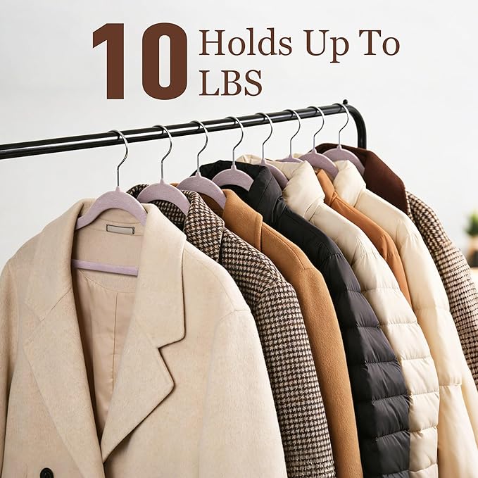 Velvet Hangers 50 Pack, Slim Non-Slip Clothes Hangers Space-Saving for Closet, Heavy Duty for Pants, Coats, Skirts, Jeans, Sweaters and More, Nylon-Flocked, Light Purple