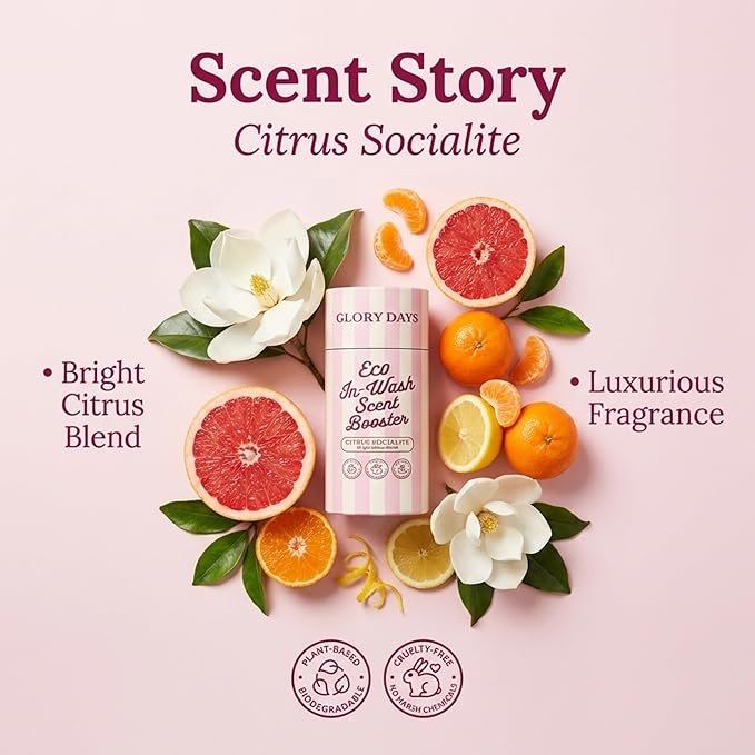 Glory Days In-Wash Scent Booster & Fabric Smell Deodorizer – Citrus Socialite (Bright Citrus Blend) | Chic Laundry Beads for Long-Lasting Fragrance | Plant-Conscious, Plastic-Free, 21 Washes