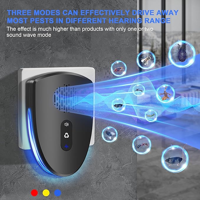 (2025 Upgraded) Ultrasonic Insect & Pest Indoor Repeller, Plug-in Control Device Repellent for Rodent, Mice, Rats, Roaches, Ants, Spiders, Mosquitoes, Bugs, Home, 3 Mode Switching (6 Pack)