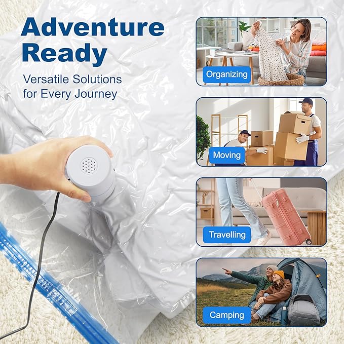 HOUSE DAY 22 Pack Vacuum Seal Bags For Clothing Travel, 80% Space Saving Travel Vacuum Bags with Electric Pump, Vacuum Storage Bags For Clothes, Comforters, Blankets, Moving, Storage & Organization