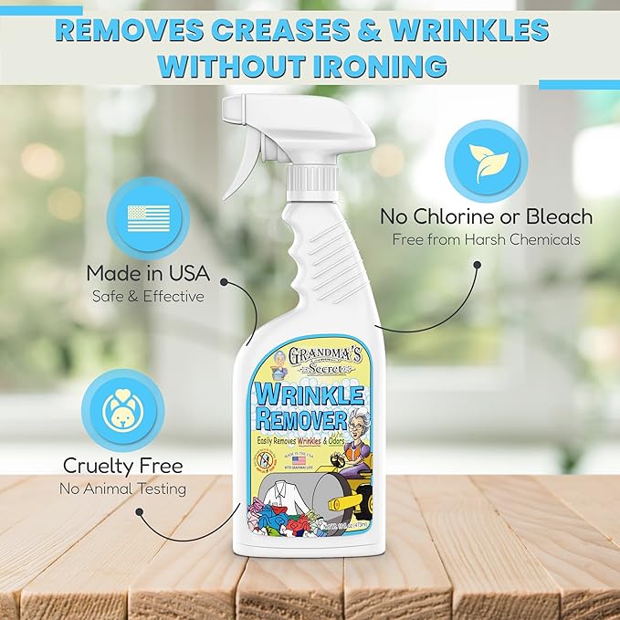 Grandma's Secret Wrinkle Remover Spray - Easily Removes Wrinkles & Odors - Wrinkle Release, Fabric Refresher Spray, Chlorine, Bleach and Toxin-Free - 16 Ounce