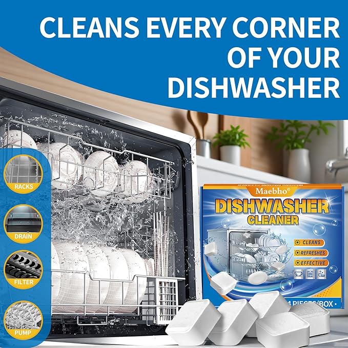 Dishwasher Cleaner and Deodorizer Tablets – 24 Pack, Natural Heavy Duty Deep Cleaning Descaler pods, Compatible with All Dish washer Models, Removes Limescale Grease& Odor, Septic Safe(1-Year Supply)
