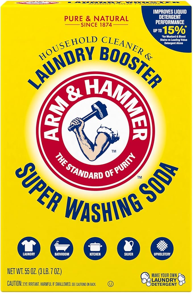 ARM & HAMMER Super Washing Soda Household Cleaner and Laundry Booster, Versatile Natural Home Cleaner, Powder Laundry Additive, 55 oz Box (Pack of 2)