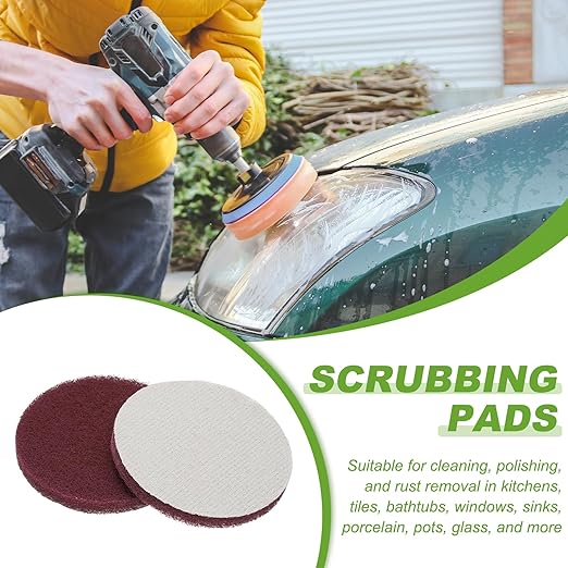 Power Scrub Pads, Scrubbing Pads 800 Grits Scouring Discs - Fitting for (Home Kitchen Cleaning - Drill Attachment - Scrubber Replacement) 16 Pcs & 4 Inch & Dark Red