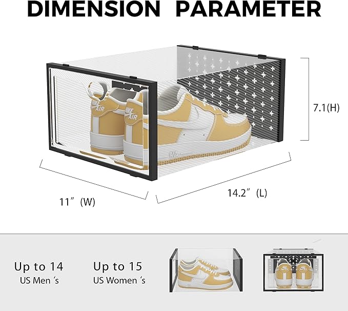 Pinkpum 12 Pack XXL Shoe Storage Box Fit for Size 14, Clear Plastic Stackable Shoe Organizer for Closet, Shoe Containers Sneaker Storage Clear and Grey