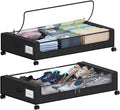 Tututry Under Bed Storage with Wheels, XXL 60L Under the Bed Storage Bins, Underbed Storage Containers with Lids & Label, Rolling Metal Drawer for Shoes, Clothes, Books, Toys (2-Pack Black)