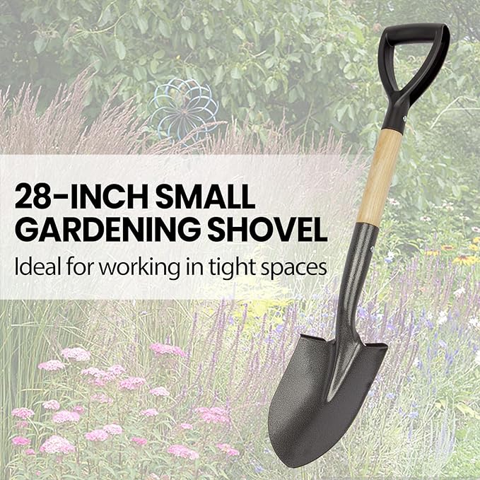 Kids Metal 28-inch Round Shovel with D-Handle - Camp, Beach & Garden Shovel