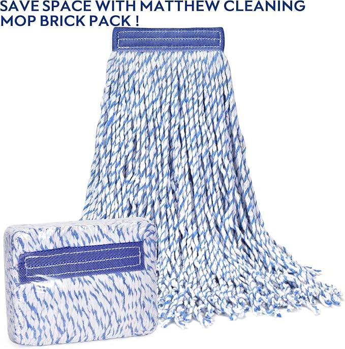MATTHEW CLEANING Looped-Open Cotton Wet Mop 1.25'' Universal Headband Heavy Duty Commercial Mop Head Replacement for indoor and outdoor Use,Grease Stain Floor Cleaning String Mop Head Refill Pack of 3