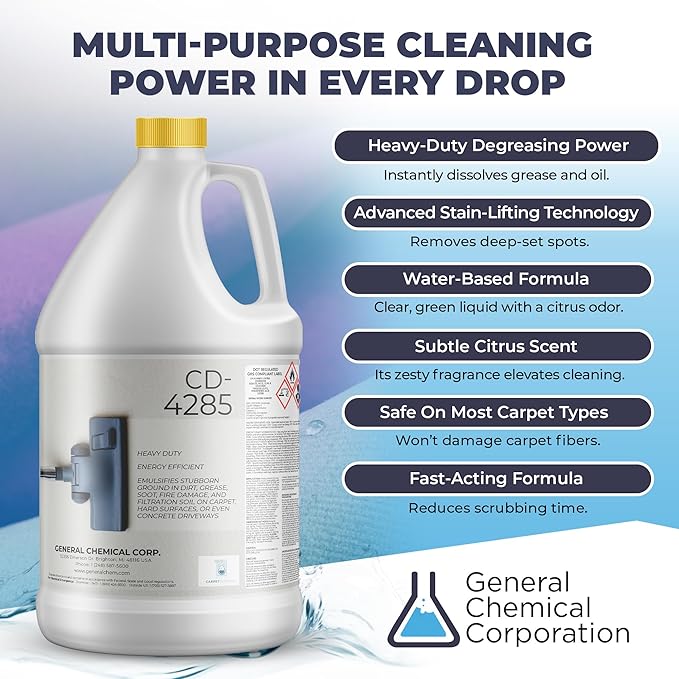 Heavy Duty Carpet Stain Remover CD 4285 - Carpet's Multi-Purpose and Powerful Liquid Solution, Though Cleaning Formula For Homeowners, Pet-owners, Offices and Many More - 1 Gallon Jug