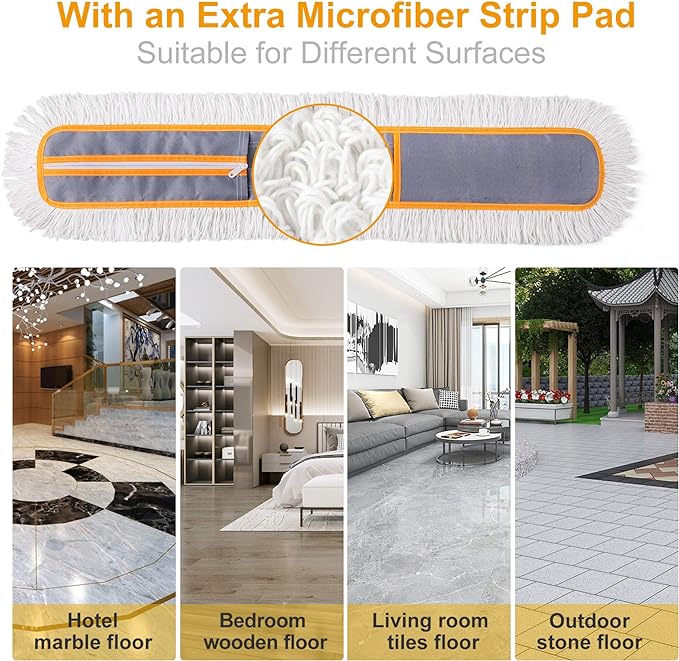 36" Commercial Dust Mops for Floor Cleaning Heavy Duty Floor Duster Mop with Long Handle Hotel Gym Household Cleaning Supplies for Hardwood, Tiles, Marble Floors (Grey)