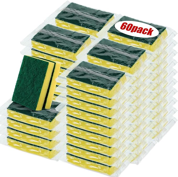 Tanlade Individually Wrapped Sponge Dishwashing Sponge Bulk Non Scratch Scrub Sponges Kitchen Scouring Pad for Household Cleaning Rental Dishes Hotel Apartment Car