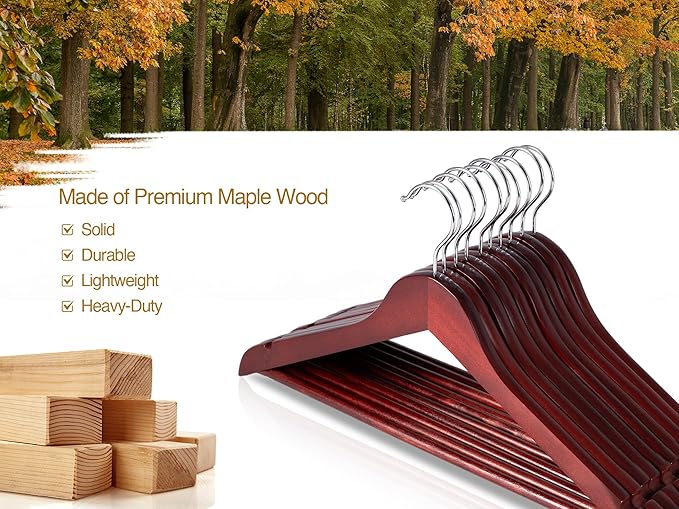 StorageWorks Wooden Hangers 30 Pack, Wood Coat Hangers for Closet, Heavy Duty Clothes Hangers for Suits, Shirts, Pants, Jackets, Dark Cherry Color