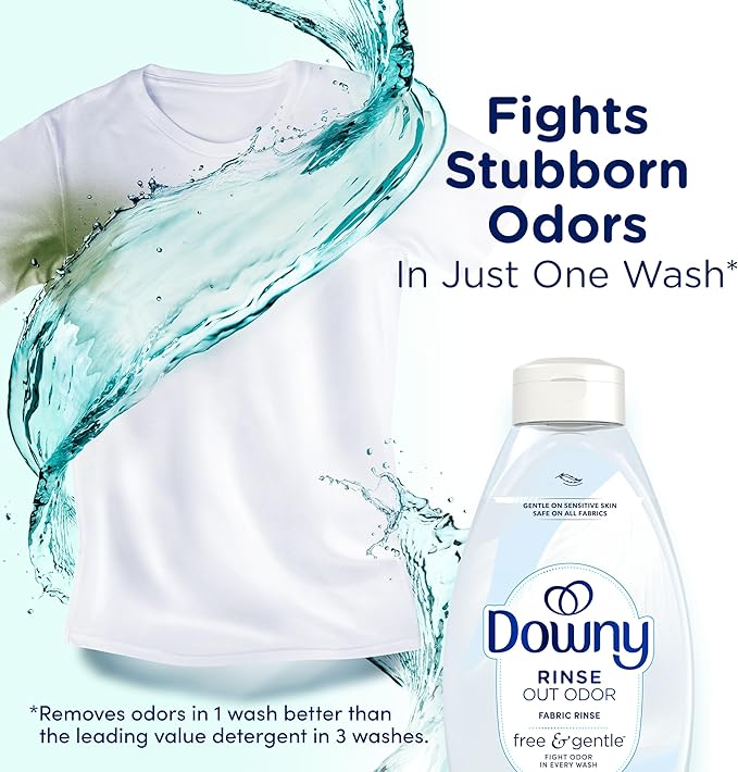 Downy Free & Gentle Rinse Laundry Odor Remover, Scent Free, 48 FL OZ, Gentle on skin, No dyes or heavy perfumes, Fabric Softener and Laundry Odor Removal Rinse