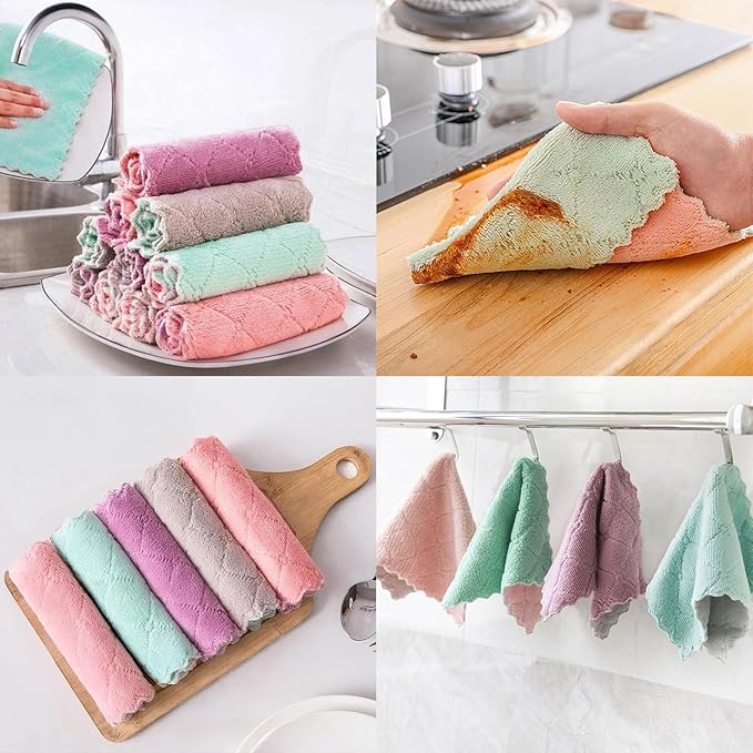 Reusable Microfiber Kitchen Cleaning Cloths – Super Absorbent, Quick-Drying Dish Towels for Kitchen Car Furniture Bowl Tea. 10.6" x 6.3" Coral Velvet Dishcloths Lint-Free Machine Washable 20 Pack Rags