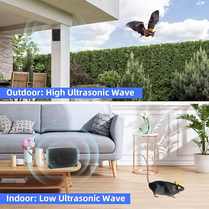Bat Deterrent Devices,Bat Repellent for Attic,Rechargeable Bird Repellent,Porch & House | Bats Removal Do It Yourself for Indoor & Outdoor | Friendly to Human & Pet (4, Black)