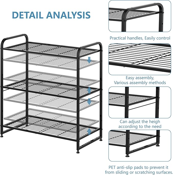 Simple Trending 3-Tier Stackable Wire Shelving Unit Storage Rack, Expandable & Adjustable Kitchen Storage Cabinet Shelf Organizer, Black