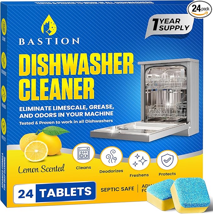 Dishwasher Cleaner Tablets - 24 Tablets (1-Year Supply) Lemon-Scented, Heavy Duty Cleaning Descaler Pods for Dish Washer, Deep Cleans & Maintains Your Dishwashing Machine for Optimal Performance