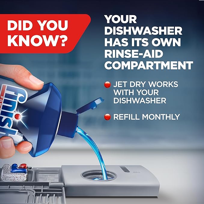 Finish Jet-Dry Dishwasher Rinse Aid, Compatible with Dishwasher Detergent, Prevents Spots & Residues, Dries, Shine & Protects, 8.45 oz, 80 Washes.