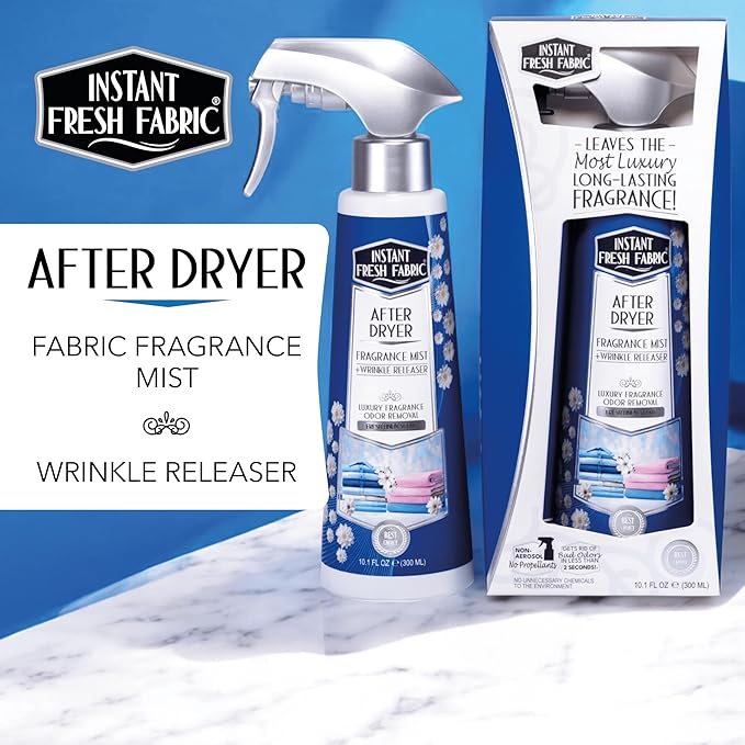 After Dryer Fabric Freshener & Wrinkle Release Spray - For Clothes & Laundry - Luxury Fragrance Odor Remover & Wrinkle Releaser - For Home & Travel - Fresh Linen Scent - 10.1 fl oz.