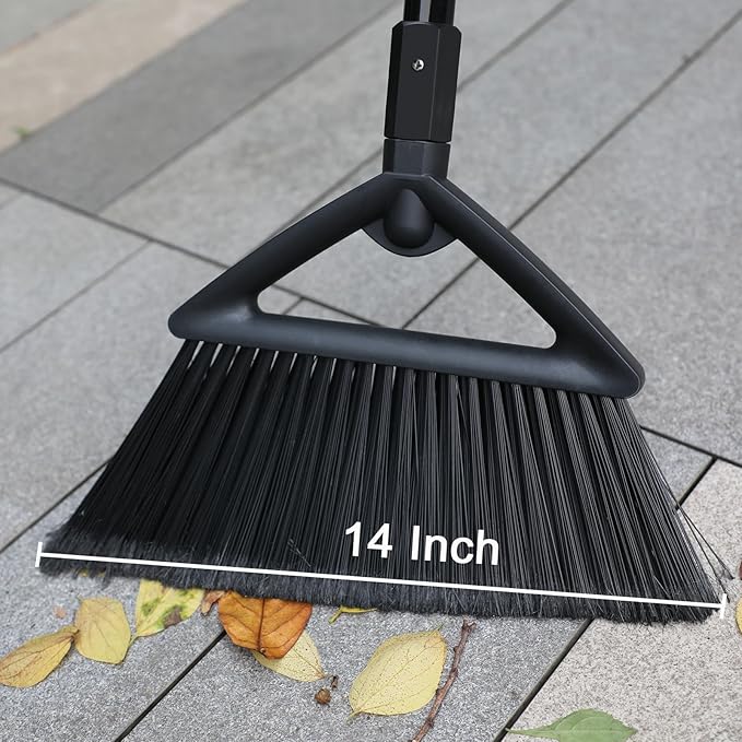 3PCS Heavy Duty Broom, Broom for Sweeeping Indoor and Outdoor, Angle Broom with Long Pole, Outdoor Broom for Courtyard/Garages/Slidewalk, Indoor Broom for Kitchen Lobby Cantee Black
