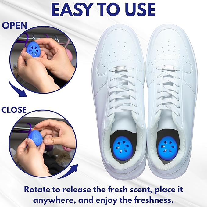 Air Jungles Shoe Deodorizer Balls 6 Ct, Ocean Scent, Odor Remover Balls for Sneakers, Gym Bags, Lockers, Closets, Hampers, and Drawers, Essential Oil Provides Natural Freshness