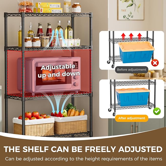 Golpart 4 Tier Shelves Storage Shelf Wire Closet Bathroom Organizers Metal Pantry Kitchen Garage Shelving Unit Laundry Room Organization Home Rack Net Basket Black 14”D X 36”W X 58”H