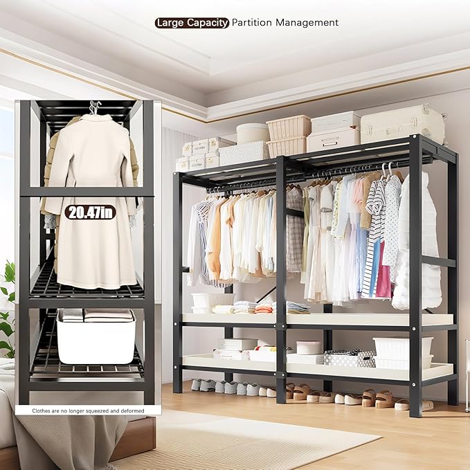Foldable Portable Armoire Wardrobe Closet for Hanging Clothes Rack, Heavy Duty Covered Clothes Rack with Cover(HARDBOARD Magnetic), Closet Garment Rack for Bedroom Storage (KT Grey, 59.05in)