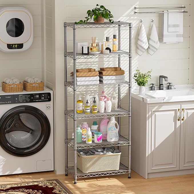 Golpart 5 tire Shelves Storage Wire Shelving Unit Metal Shelf Adjustable Organizers Storage Shelving with Wheels for Bathroom Laundry Room Kitchen Pantry12”D x 22”W x 69”H Silver