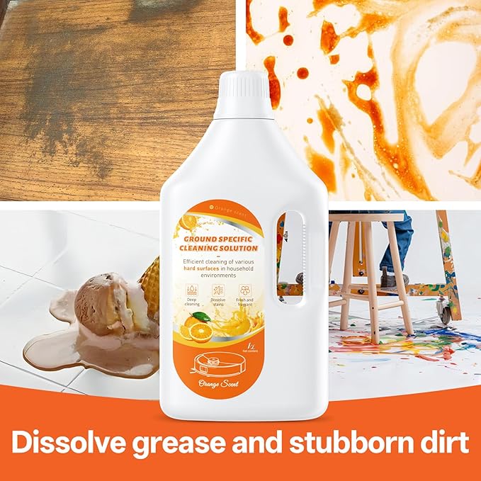 Floor Cleaning Solution Orange Scent, Compatible with Roborock Cleaning Solution Quick Drying Without Residue Suitable for All Robot Vacuums and Wet Dry Dual-Use Vacuum Cleaners (1 L, Orange)