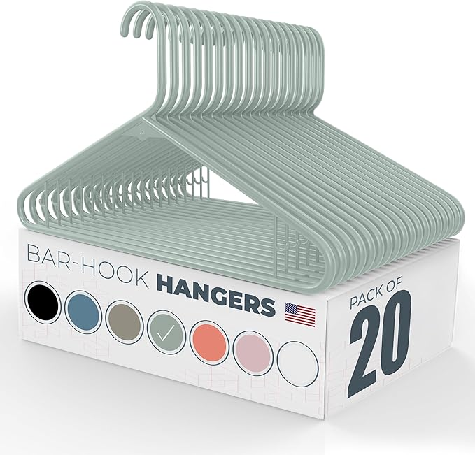 Neaties Plastic Hangers 20 Pack - Made in the USA - 6lb Capacity Standard Clothes Hangers with Strap Hooks for Dresses, Lingerie, Shirts, Pants, and Jackets - Mint