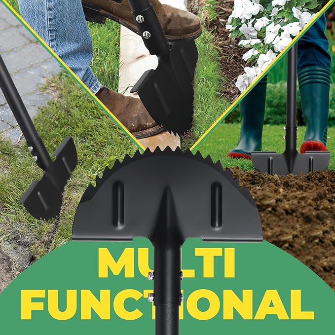 Edger Lawn Tool, Manual Half Moon Edger with Sharp Round Saw Tooth Blade and Step, Stand Up Garden Tools for Landscaping, Borders, Sidewalk, Turf, 34-43 inch Adjustable Metal Grass Edging Tool