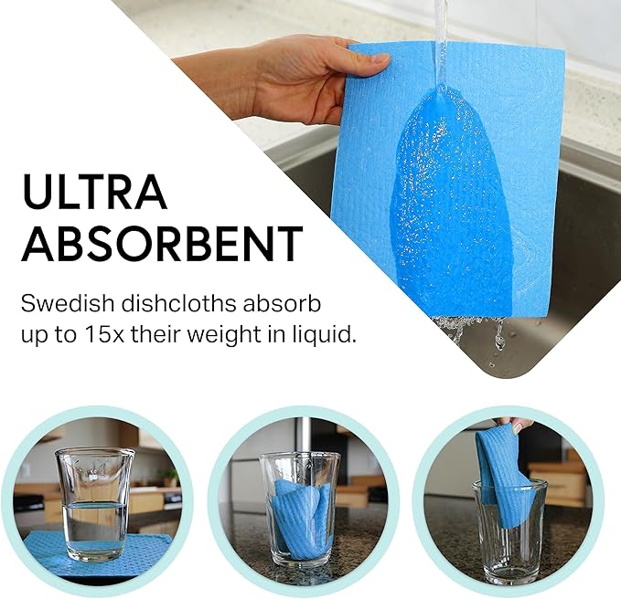 Swedish Wholesale Dishcloths Reusable 8" x 7" Sponge Cloths, Bulk 10 Pack of High Absorbent Cellulose Dish & Kitchen Cleaning Hand Towels, Wring to Dry & Machine Wash, Odor Resistant, Purple