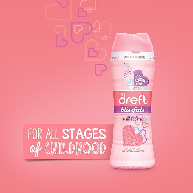 Dreft Blissfuls In-Wash Laundry Scent Booster Beads, Baby Fresh Scent, 18.2 oz (Pack of 2)