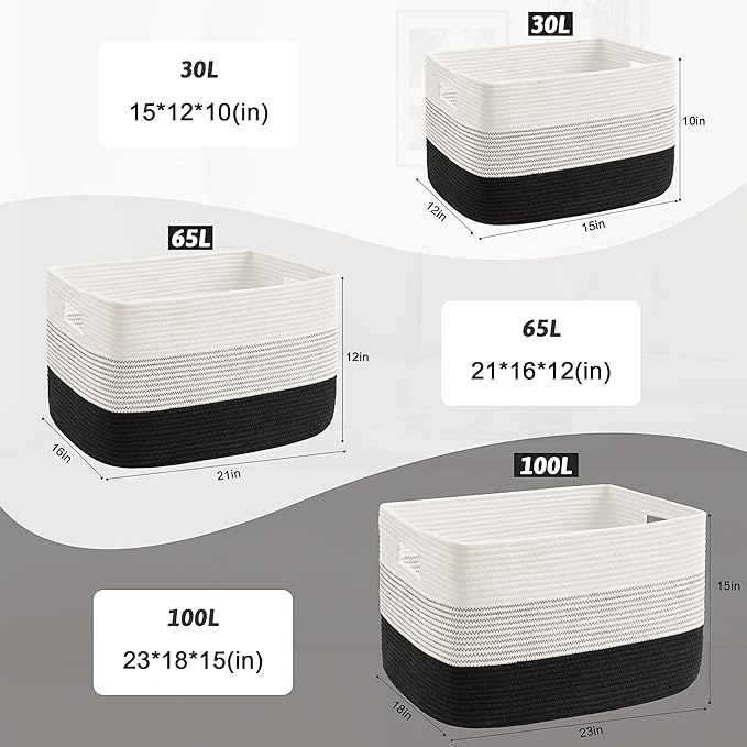 Blanket Basket,Rectangle Woven Baskets for Storage,65L Laundry Basket for Decorative Nursery Blanket,Toys,Dirty Clothes and Magazine in Shelves,Baby Room,and Living Room