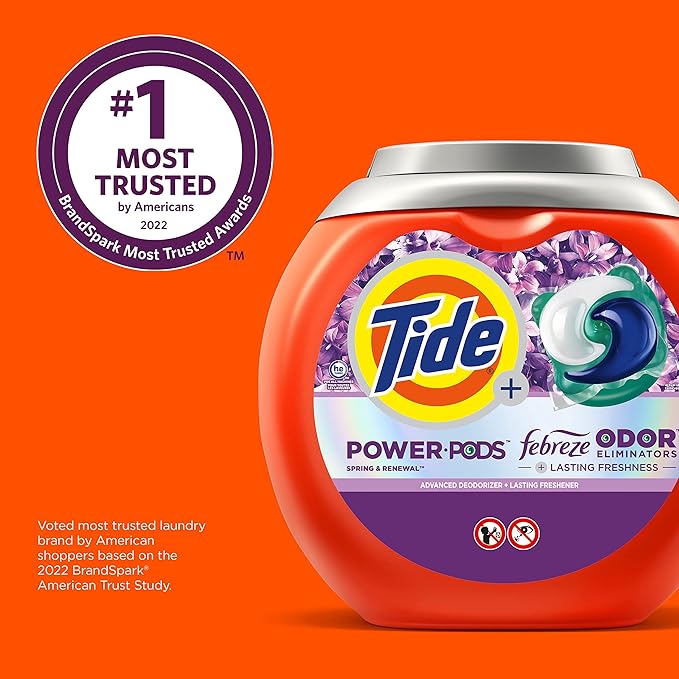 Tide Power Pods Laundry Detergent Pacs with Febreze, 32 Count, Spring & Renewal Scent, Febreze Freshness with Odor Eliminators