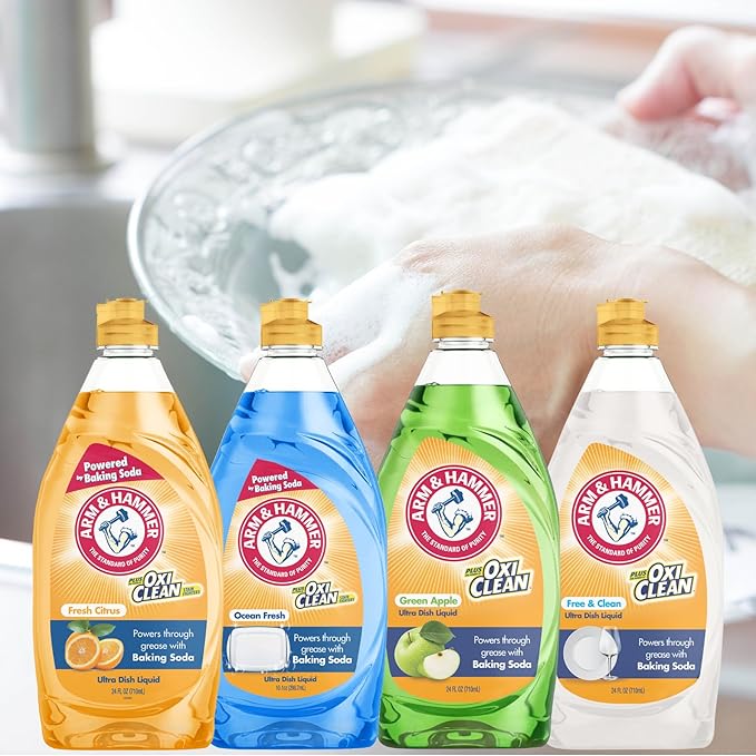 Arm & Hammer + OxiClean Dish Soap, Crisp Apple Scent, 24 oz, Powerful Grease-Cutting Liquid Dish Detergent
