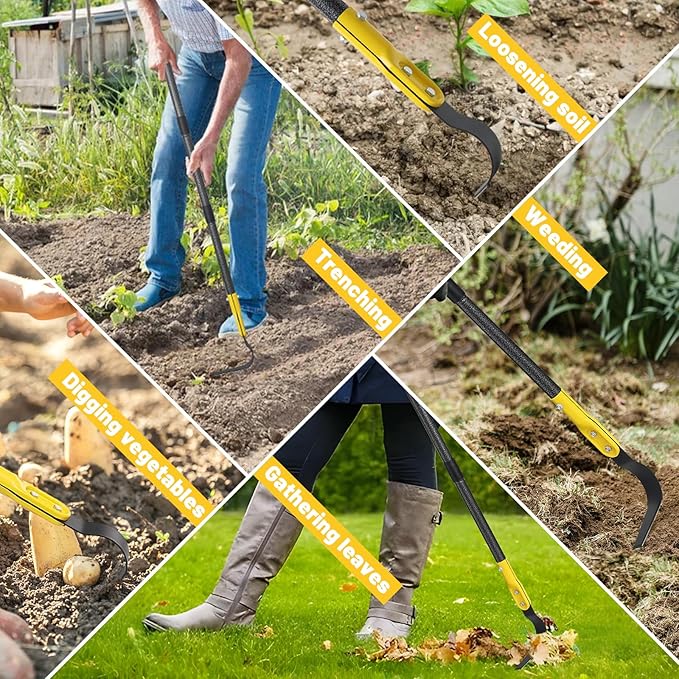 Garden Hoe Tool, 49 Inch L Shaped Hoe Garden Tools with Adjustable Long Handle for Weeding, Loosening Soil,Trenching, Heavy Duty Crack Crevice Weeding Hoe Hand Garden Tools for for Gardening Planting