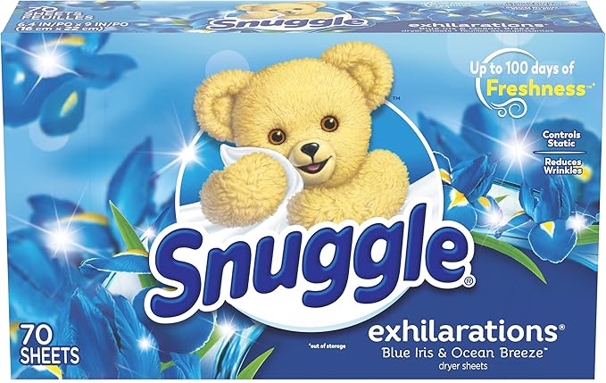 Snuggle Fabric Softener Dryer Sheets, Blue Iris & Ocean Breeze, 70 Count