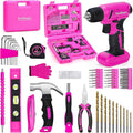 8V Pink Cordless Drill Set, 64 Pcs Pink Power Drill Tool Kit for Women, 3/8"Keyless Chuck Electric Screwdriver Driver Kit for Home DIY and Repair, USB Charger and Storage Box Included