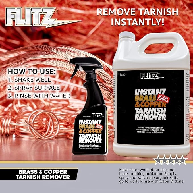 Flitz Instant Brass and Copper Tarnish Remover - 16oz Bottle of USA-Made Organic Rust Remover Spray (No-Rub) - Removes Stains & Oxidation from Glass & Aluminum - Brass Cleaners That Work (6 Pack)