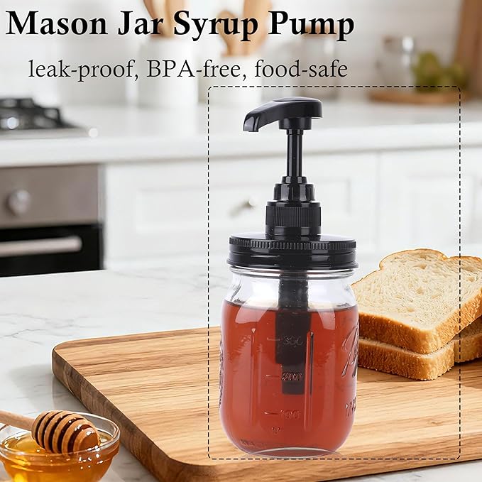 Glass Mason Syrup Sauce Bottle With Dispenser Pump 16 Oz Mason Jar Honey Coffee Syrup Condiment Ketchup Container Food Grade Airtight & Leak-Proof -2 set
