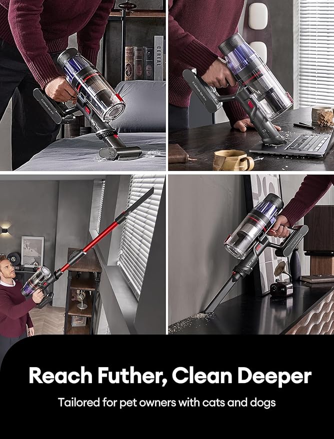 Ultenic Cordless Vacuum Cleaner, 550W/50Kpa, 60Mins Runtime, 180°Bendable Wand, Anti-Tangle Brush, Stick Vacuums Cordless with Charging Dock, for Pet Hair/Carpet/Floor/Car, U16 Flex
