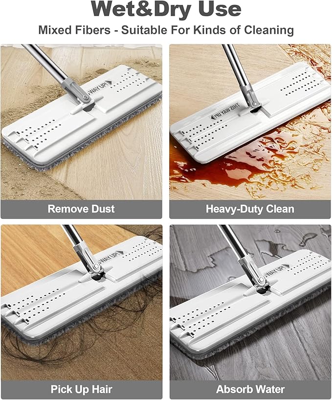 JOYMOOP Mop Replacement Pads, 4-Pack 13" × 4.9" Microfiber Flat Mop Refills, Dual Grey & Stripe Pads for Wet & Dry Cleaning, Fits JOYMOOP Mop Head Refills, Machine Washable, Durable, Scratch-Free